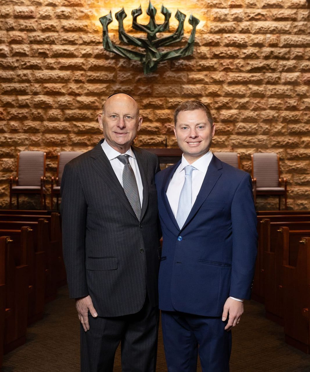Matt Levinson and his father, Ira, in the main chapel at Sol Levinson