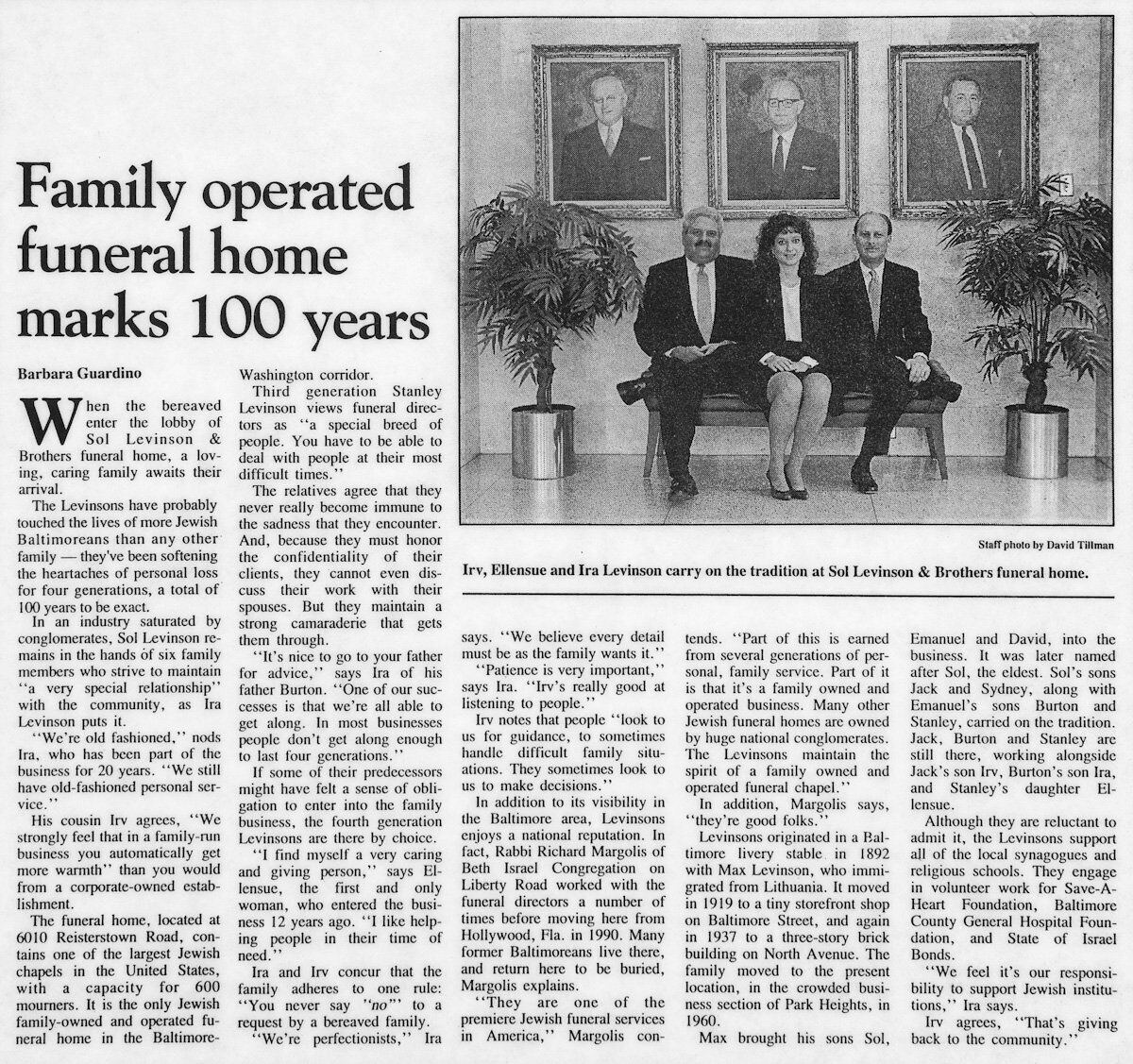 Another article commemorating our 100th anniversary of providing funeral services
