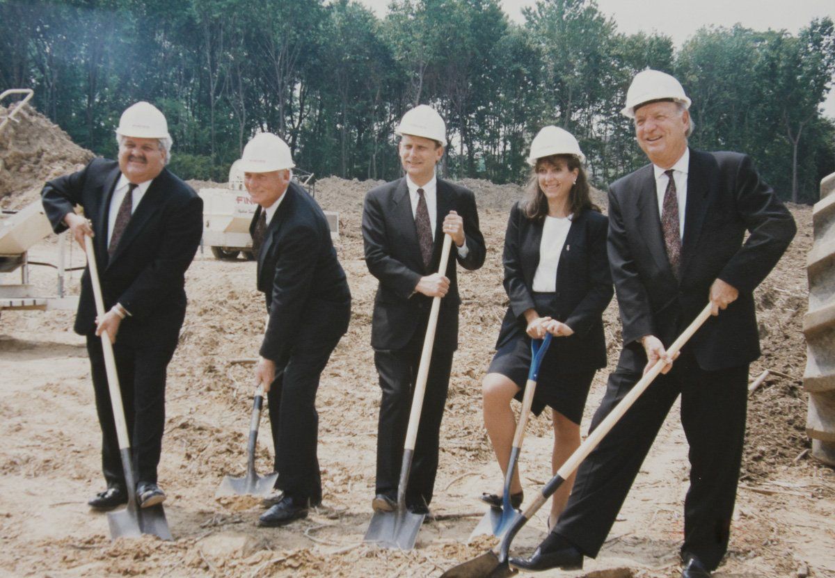 The official groundbreaking for the current building. From left: Irv Levinson, Burton Levinson, Ira Levinson, Ellensue Levinson-Jeffers, and Stanley Levinson